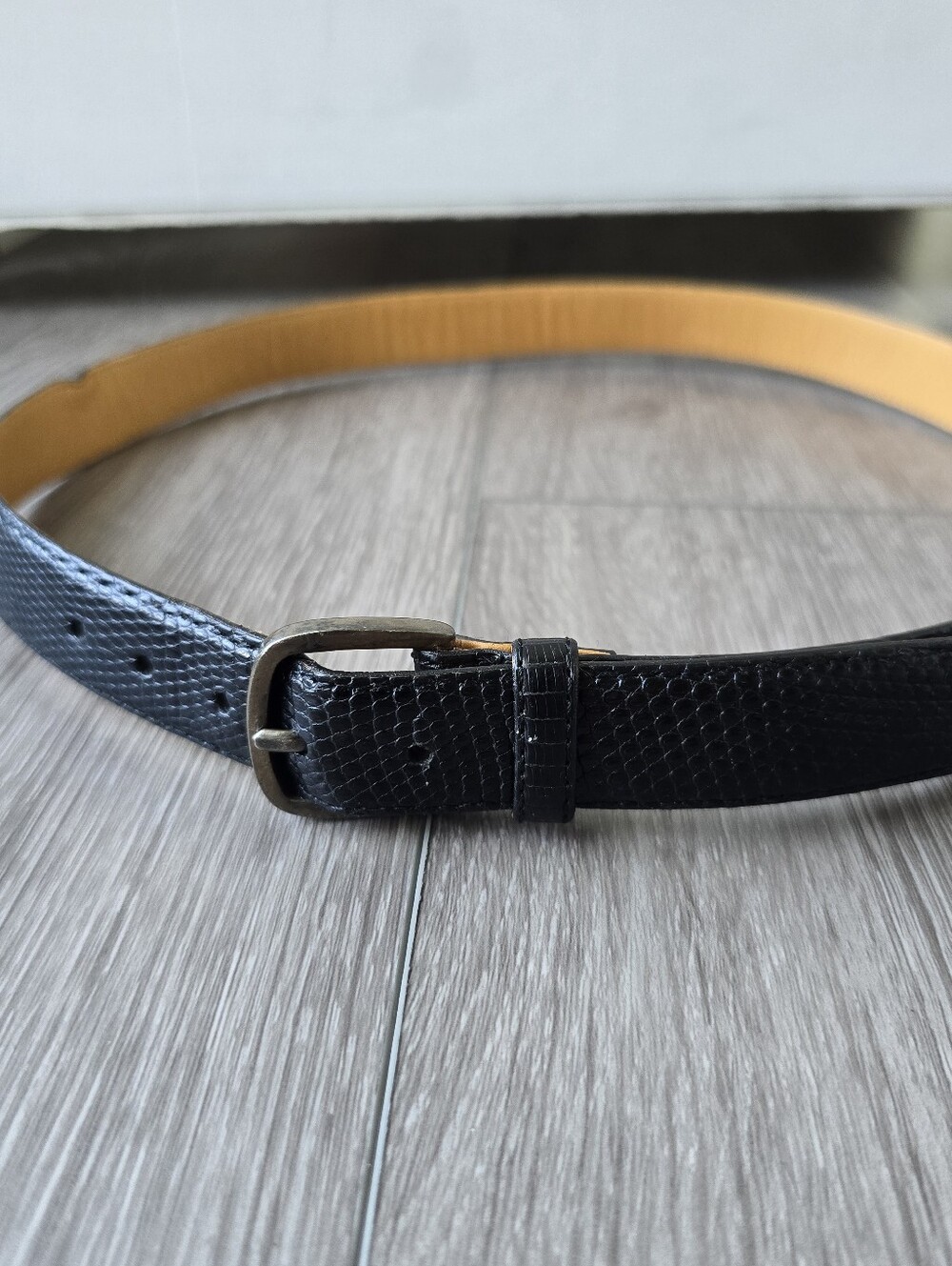 Trafalgar Genuine Black Lizard Skin Dress Belt Silver Buckle USA Made Size 32